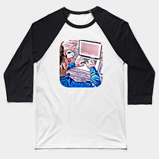 Businessman blue laptop pink make money Baseball T-Shirt